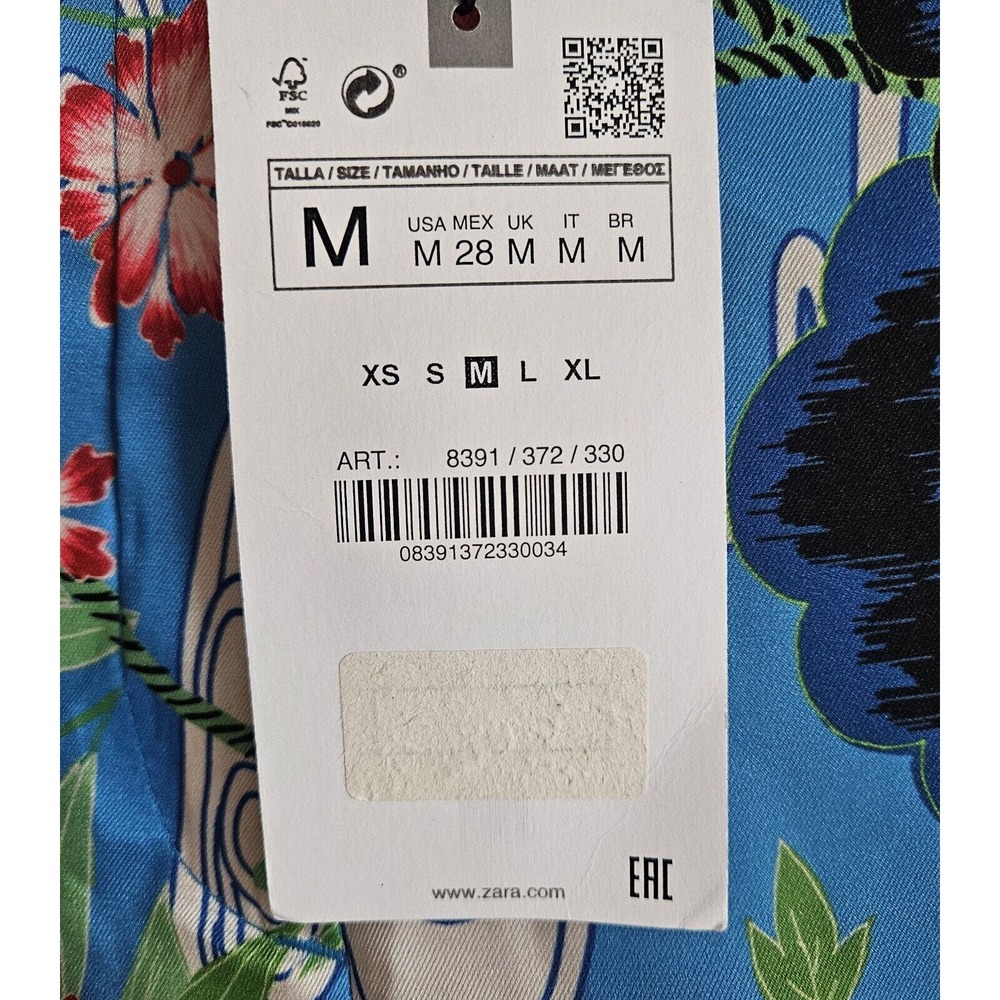 ZARA Women's M Palazzo Pants Satiny Tropical Wide Leg Birds Flowers Waist 26" - Picture 5 of 7